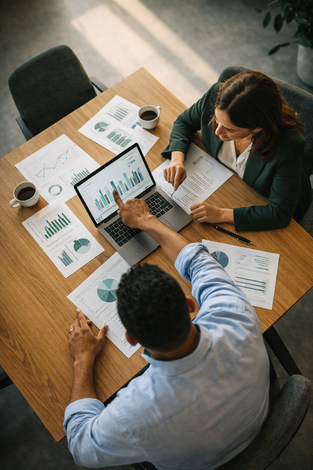 Business professionals reviewing financial documents together